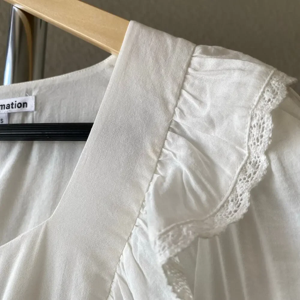 Reformation Belden Top Ruffle Puff Sleeve Square Neck White Small Cottagecore